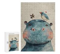 Jigsaw for Adults 300 PCS Whimsical Hippo & Bird Art Print Jigsaw Puzzles for Adults Family Activities Train Your Brain And Hands Unique Challenge Game 300 PCS