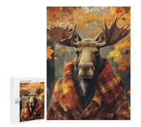 Jigsaw for Adults 500 PCS Autumn Moose with Plaid Scarf Jigsaw Puzzles for Adults Family Activities Train Your Brain And Hands Unique Challenge Game 500 PCS