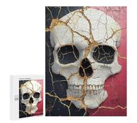 Jigsaw for Adults 500 PCS Golden Cracked Skull Art Print Jigsaw Puzzles for Adults Family Activities Train Your Brain And Hands Unique Challenge Game 500 PCS