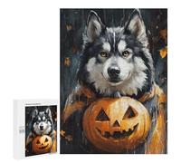 Jigsaw for Adults 500 PCS Halloween Wolf with Jack-o'-Lantern Jigsaw Puzzles for Adults Family Activities Train Your Brain And Hands Unique Challenge Game 500 PCS
