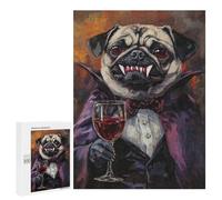 Jigsaw for Adults 500 PCS Vampire Pug with Wine Glass-4 Jigsaw Puzzles for Adults Family Activities Train Your Brain And Hands Unique Challenge Game 500 PCS