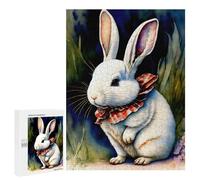 Jigsaw for Adults 500 PCS White Bunny with Plaid Bow Jigsaw Puzzles for Adults Analysis And Logic Train Your Brain And Hands Toy Intellectual Game 500 PCS