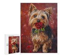 Jigsaw for Adults 500 PCS Yorkshire Terrier with Rose Jigsaw Puzzles for Adults Family Activities Train Your Brain And Hands Unique Challenge Game 500 PCS