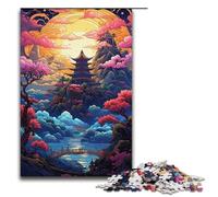 Jigsaw for Adults Colorful Psychedelic Retro Asian Landscape 1000 Piece Wooden Puzzle for Family Games 1000 PCS(38x26cm)