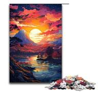 Jigsaw for Adults Colorful Psychedelic Sunset at Mount Fuji 1000 Piece Wooden Puzzle for Family Games 1000 PCS(75x50cm)