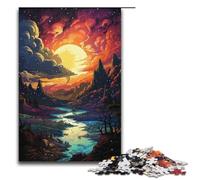 Jigsaw for Adults Colorful Psychedelic Sunset Landscape 1000 Piece Wooden Puzzle for Kids Age 12 Years Up Educational Toys 1000 PCS(38x26cm)