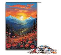 Jigsaw for Adults Mountain Landscape with Wild Flowers 1000 Piece Wooden Puzzle for Family Games 1000 PCS(38x26cm)