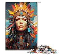 Jigsaw for Adults Native American Woman's Colorful Psychedelic 1000 Piece Paper Puzzle for Kids Age 14 Years Up Educational Toys 1000PCS(38x26cm)