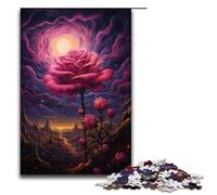 Jigsaw for Adults Pink Flowers Under The Moon 1000 Piece Wooden Puzzle for Kids Age 14 Years Up Educational Toys 1000 PCS(75x50cm)