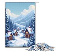 Jigsaw for Adults Village Covered with Snow in Winter 1000 Piece Wooden Puzzle for Family Games 1000 PCS(38x26cm)