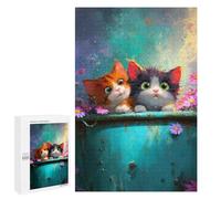 Jigsaw for Adults1000 PCS Colorful Cats in Flower Pot-1 Adult Jigsaw Puzzles Birthday Present Difficult And Challenge Birthday And Unique Gifts 1000 PCS