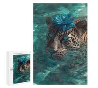 Jigsaw for Adults1000 PCS Leopard with Blue Flower in Water-2 Adult Jigsaw Puzzles Birthday Present Difficult And Challenge Birthday And Unique Gifts 1000 PCS