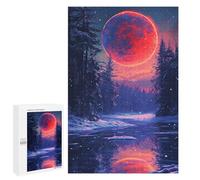 Jigsaw for Adults1000 PCS Magical Winter Forest with Giant Red Moon Adult Jigsaw Puzzles Birthday Present Difficult And Challenge Birthday And Unique Gifts 1000 PCS