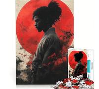 Jigsaw for Adults1000 Pieces African American Japanese Samurai Silhouette, Fun Games, Fun Activities at Home, Birthday Present,Travel Gifts, 38x26cm