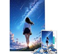 Jigsaw for Adults1000 Pieces Anime Girl Gazing at Starry Sky Difficult And Challenge Analysis And Logic Toy Wall Decor Suitable for Ages 14 And Up (38X52CM)