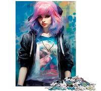 Jigsaw for Adults1000 Pieces Anime Girl with Pink Hair Educational Challenge Difficult Challenge Brain Teaser Game for And 14 Years And over (38x52cm)