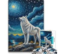 Jigsaw for Adults1000 Pieces Arctic Wolf Starry Night For Family Fun Funny Gift Suitable for People Aged 14 And Above 50x75cm