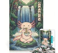 Jigsaw for Adults1000 Pieces Axolotl Eating Ramen by Waterfall, Brain Teaser Game, Fun at Home Activities, Wishlist with Santa Claus 38x52cm