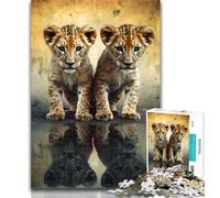 Jigsaw for Adults1000 Pieces Baby Lions of The Jungle Beautiful Design Game Learning Educational Birthday Gift (size 38x26cm)