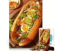Jigsaw for Adults1000 Pieces Banh Mi Sandwich Illustration Perfect Edge Play Smart Play Gift Idle Play Game Christmas Leisure Art (38x52cm)
