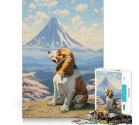 Jigsaw for Adults1000 Pieces Basset Hound Mount Fuji Perfect Edge Play Smart Play Gift Idle Play Game Christmas Leisure Art (38x52cm)
