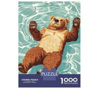 Jigsaw for Adults1000 Pieces Bear Floating in Water Illustration Jigsaw Puzzle Brain Teaser Game Difficult Hard Gifts for Friends And Family 38x26cm/1000pcs