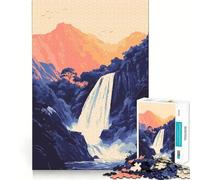 Jigsaw for Adults1000 Pieces Beautiful Hawaiian Waterfall Zen Nature Minimalist Illustration Art Tight Fit Play Logic Puzzle Play Easy Play Game Christmas Wall Art (38x52cm)