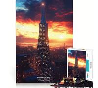 Jigsaw for Adults1000 Pieces Beautiful San Francisco City Skyline Sunset Perfect Edge Play Smart Play Gift Idle Play Game Christmas Leisure Art (38x26cm)