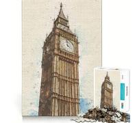 Jigsaw for Adults1000 Pieces Big Ben Tower Sketch Perfect Edge Play Smart Play Gift Idle Play Game Christmas Leisure Art (38x26cm)