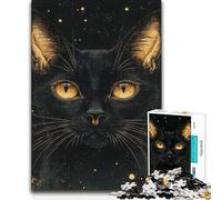Jigsaw for Adults1000 Pieces Black Abyssinian Cat with Golden Eyes For Family Fun Funny Gift Suitable for People Aged 14 And Above 50x75cm