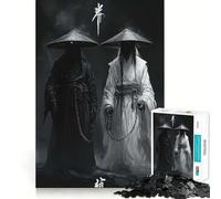 Jigsaw for Adults1000 Pieces Black And White Samurai Ghosts Tight Fit Play Logic Puzzle Play Easy Play Game Christmas Wall Art (50x75cm)