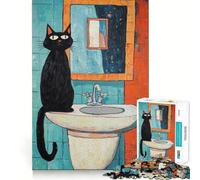 Jigsaw for Adults1000 Pieces Black Cat by The Sink Tight Fit Play Logic Puzzle Play Easy Play Game Christmas Wall Art (38x52cm)