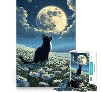 Jigsaw for Adults1000 Pieces Black Cat Gazing at The Moon Precise Cut Art Cognitive Game Toy Relax Play Time Christmas Wall Art (50x75cm)