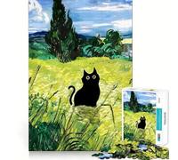 Jigsaw for Adults1000 Pieces Black Cat in A Van Gogh Landscape Precise Cut Art Cognitive Game Toy Relax Play Time Christmas Wall Art (38x26cm)