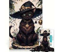 Jigsaw for Adults1000 Pieces Black Cat Witch with Green Eyes Flawless Cut Fun, Mind Skill Fun, Downtime Game Fun, Christmas Art Display (50x75cm)