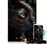 Jigsaw for Adults1000 Pieces Black Cat with Golden Glitter Flawless Cut Fun, Mind Skill Fun, Downtime Game Fun, Christmas Art Display (38x26cm)
