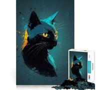 Jigsaw for Adults1000 Pieces Black Cats Gaze Flawless Cut Fun, Mind Skill Fun, Downtime Game Fun, Christmas Art Display (38x52cm)
