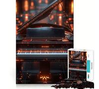 Jigsaw for Adults1000 Pieces Black Grand Piano with Glowing Keys Flawless Cut Fun, Mind Skill Fun, Downtime Game Fun, Christmas Art Display (50x75cm)
