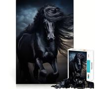 Jigsaw for Adults1000 Pieces Black Horse Galloping Flawless Cut Fun, Mind Skill Fun, Downtime Game Fun, Christmas Art Display (50x75cm)