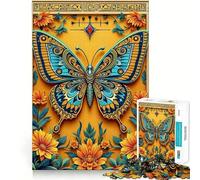 Jigsaw for Adults1000 Pieces Blue Butterfly Ornate Paper Cut Floral Artwork Flawless Cut Fun, Mind Skill Fun, Downtime Game Fun, Christmas Art Display (38x52cm)