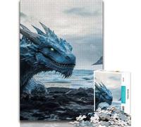 Jigsaw for Adults1000 Pieces Blue Dragon in Arctic Landscape Beautiful Design Game Learning Educational Birthday Gift (size 50x75cm)