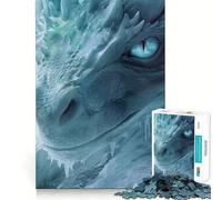 Jigsaw for Adults1000 Pieces Blue Eyed White Dragon Flawless Cut Fun, Mind Skill Fun, Downtime Game Fun, Christmas Art Display (38x52cm)