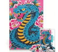 Jigsaw for Adults1000 Pieces Blue Snake And Pink Flowers Art, Fun Games, Stress Reliever, with Fully Interlocking Randomly Shaped Pieces 50x75cm