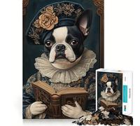 Jigsaw for Adults1000 Pieces Boston Terrier Renaissance Scholar Flawless Cut Fun, Mind Skill Fun, Downtime Game Fun, Christmas Art Display (38x26cm)