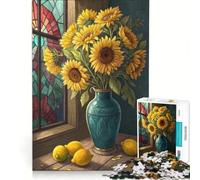 Jigsaw for Adults1000 Pieces Bright Sunflower Bouquet with Fresh Lemons Artistic Still Life, Anti-Stress Toys, Precision Cutting, Artists' Collection, Fine Arts 38x52cm