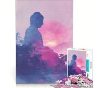 Jigsaw for Adults1000 Pieces Buddha Statue Pink Sunset Landscape, Anti-Stress Toys, Precision Cutting, Artists' Collection, Fine Arts 50x75cm