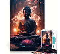 Jigsaw for Adults1000 Pieces Buddha Temple Pink Lotus Smooth Joint Fun Mental Focus Game Casual Game Time Birthday Fun Gift (50x75cm)