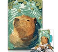 Jigsaw for Adults1000 Pieces Capybara in Water with Leaves Beautiful Design Game Learning Educational Birthday Gift (size 50x75cm)