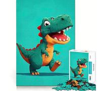 Jigsaw for Adults1000 Pieces Cartoon Dinosaur on Teal Background Smooth Joint Fun Mental Focus Game Casual Game Time Birthday Fun Gift (38x26cm)