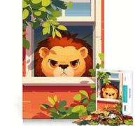 Jigsaw for Adults1000 Pieces Cartoon Lion Peeking Out Window Smooth Joint Fun Mental Focus Game Casual Game Time Birthday Fun Gift (38x52cm)